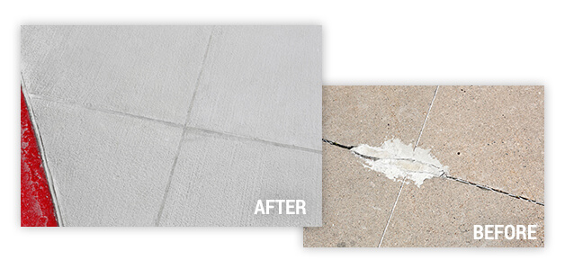 detailed before and after of cracked sidewalk repair