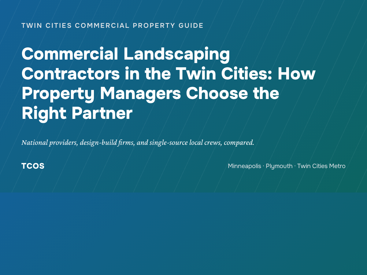 Commercial landscaping contractor crew servicing a Twin Cities property, TCOS GEO article cover